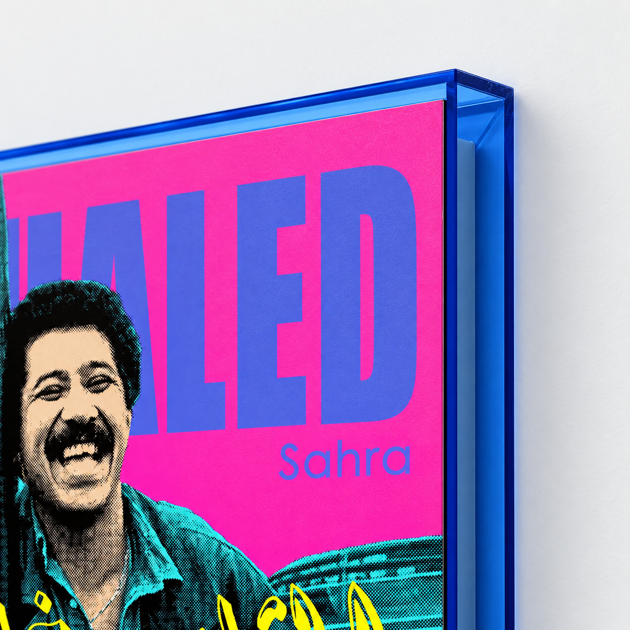 Cheb Khaled, Upper frame detail, Neon blue acrylic frame