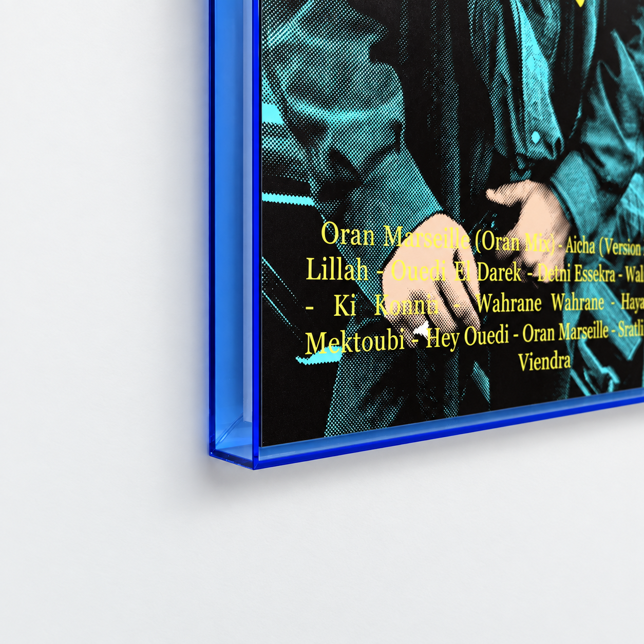 Cheb Khaled, Lower frame detail, Neon blue acrylic frame
